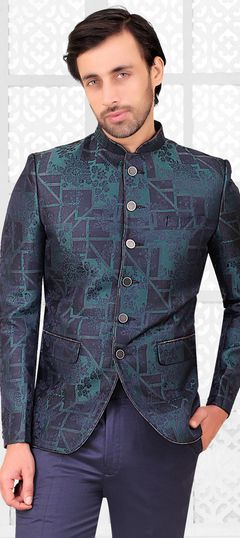 Blue color Blazer in Rayon fabric with Printed work