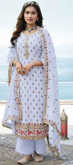 Purple and Violet color Salwar Kameez in Faux Georgette fabric with Embroidered, Resham, Sequence, Thread work
