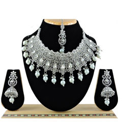 Gold Rodium Polish White and Off White color Necklace in Metal Alloy studded with CZ Diamond, Pearl