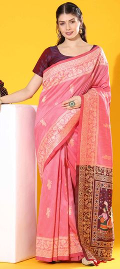 Traditional Pink and Majenta color Saree in Raw Silk, Silk fabric with South Weaving work : 1840215