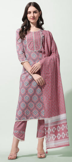 Multicolor color Salwar Kameez in Cotton fabric with Floral, Lace, Printed work