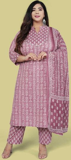 Purple and Violet color Salwar Kameez in Cotton fabric with Printed work