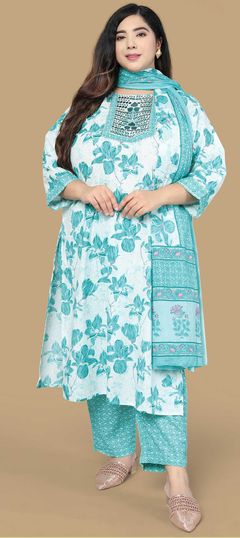 White and Off White color Salwar Kameez in Cotton fabric with Floral, Printed work
