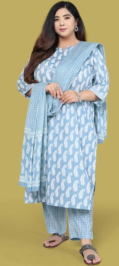 Black and Grey color Salwar Kameez in Cotton fabric with Printed work