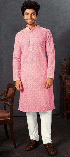 Pink and Majenta color Kurta Pyjamas in Georgette fabric with Embroidered, Resham, Thread work