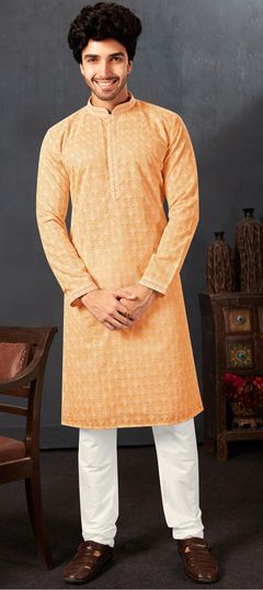Yellow color Kurta Pyjamas in Georgette fabric with Embroidered, Resham, Thread work