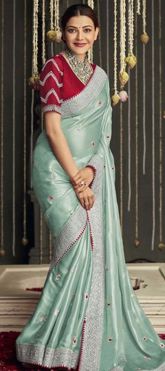 Traditional, Wedding Green color Saree in Silk fabric with South Border, Embroidered, Resham, Stone, Thread, Zari work : 1841151