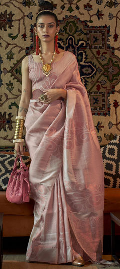 Pink and Majenta color Saree in Silk fabric with Weaving work