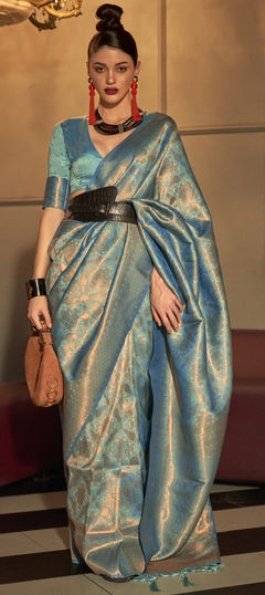 Blue color Saree in Silk fabric with Weaving work