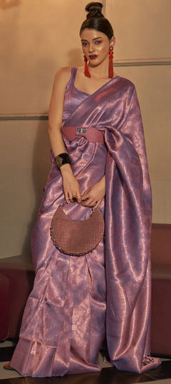 Purple and Violet color Saree in Silk fabric with Weaving work