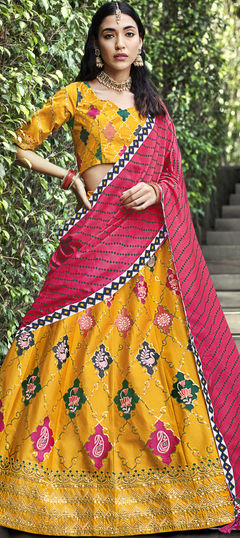 Yellow color Lehenga in Silk fabric with Embroidered, Sequence, Thread work