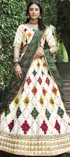 White and Off White color Lehenga in Silk fabric with Embroidered, Sequence, Thread work