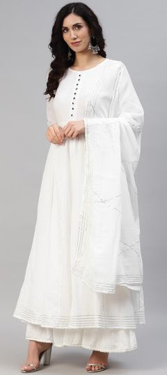 Party Wear White and Off White color Kurti in Malmal fabric with Anarkali Gota Patti work : 1842158