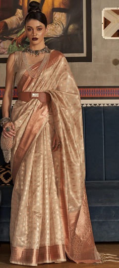 Festive, Reception, Wedding White and Off White color Saree in Silk fabric with Classic Weaving work : 1842269