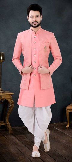 Pink and Majenta color IndoWestern Dress in Silk fabric with Broches work