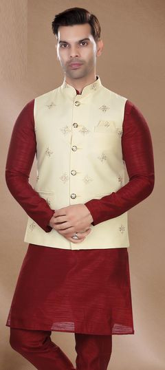 Beige and Brown color Nehru Jacket in Rayon fabric with Embroidered, Resham, Thread work : 1842573