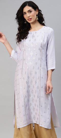 Black and Grey color Kurti in Muslin fabric with Embroidered, Resham, Sequence, Thread work