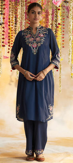 Blue color Salwar Kameez in Georgette fabric with Embroidered work