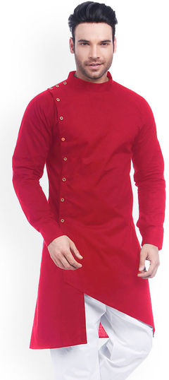 Red and Maroon color Kurta Pyjamas in Blended, Cotton fabric with Thread work