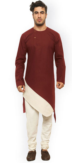 Red and Maroon color Kurta Pyjamas in Cotton fabric with Thread work