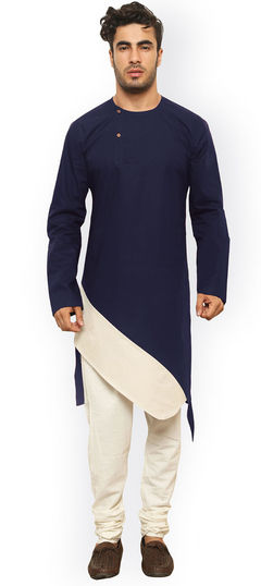 Blue color Kurta Pyjamas in Cotton fabric with Thread work