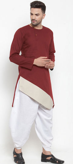 Red and Maroon color Kurta Pyjamas in Cotton fabric with Thread work