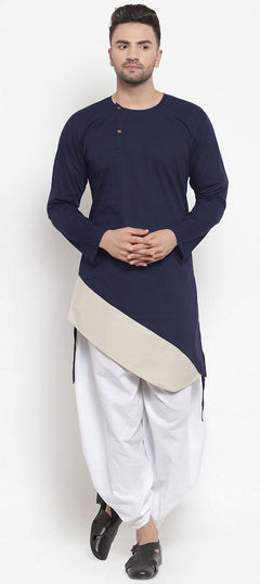 Blue color Kurta Pyjamas in Cotton fabric with Thread work