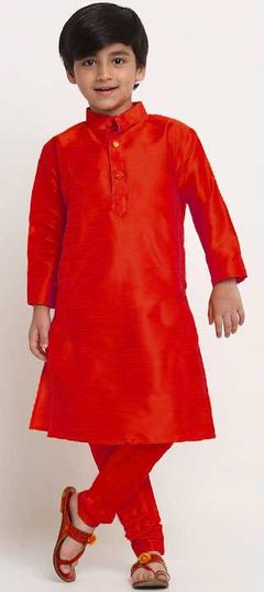 Red and Maroon color Boys Kurta Pyjama in Dupion Silk fabric with Thread work : 1842882