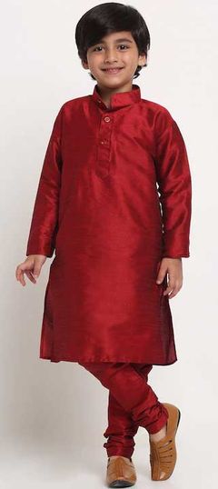 Red and Maroon color Boys Kurta Pyjama in Dupion Silk fabric with Thread work : 1842884