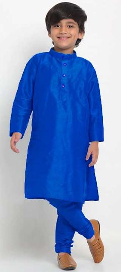 Blue color Boys Kurta Pyjama in Dupion Silk fabric with Thread work : 1842885