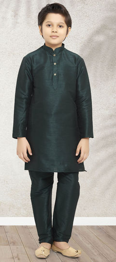 Green color Boys Kurta Pyjama in Art Silk fabric with Weaving work : 1842964