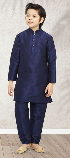 Blue color Boys Kurta Pyjama in Art Silk fabric with Weaving work : 1842966