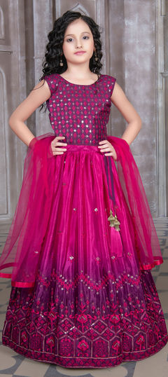 Purple and Violet color Kids Lehenga in Chiffon fabric with Embroidered, Sequence, Thread work