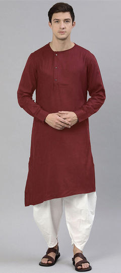 Red and Maroon color Kurta Pyjamas in Cotton fabric with Thread work