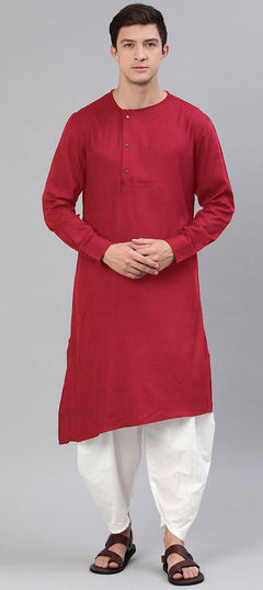 Red and Maroon color Kurta Pyjamas in Cotton fabric with Thread work