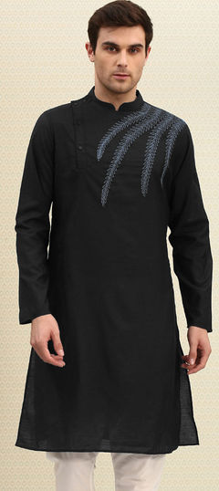 Black and Grey color Kurta in Blended Cotton fabric with Thread work