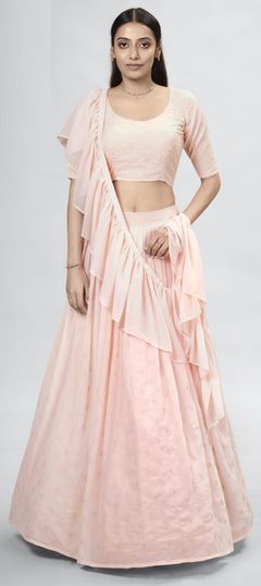 Pink and Majenta color Lehenga in Georgette fabric with Sequence, Thread work