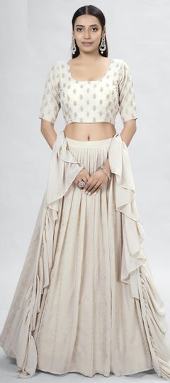 Beige and Brown color Lehenga in Georgette fabric with Sequence, Thread work