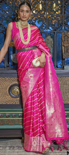 Pink and Majenta color Saree in Satin Silk, Silk fabric with Weaving work