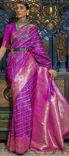 Multicolor color Saree in Satin Silk, Silk fabric with Weaving work