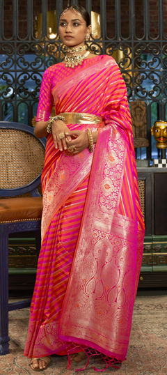 Multicolor color Saree in Satin Silk, Silk fabric with Weaving work