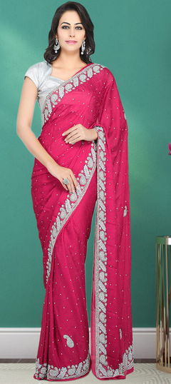 Pink and Majenta color Saree in Georgette fabric with Stone work