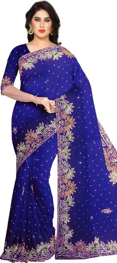 Blue color Saree in Georgette fabric with Stone work