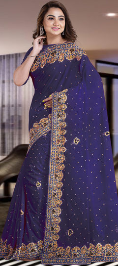Blue color Saree in Georgette fabric with Stone work