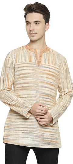 Beige and Brown color Kurta in Blended, Cotton fabric with Printed work