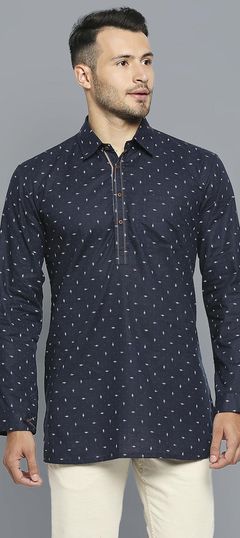 Blue color Kurta in Blended, Cotton fabric with Printed work