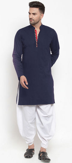 Blue color Dhoti Kurta in Cotton fabric with Thread work