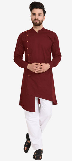 Red and Maroon color Kurta Pyjamas in Cotton fabric with Thread work