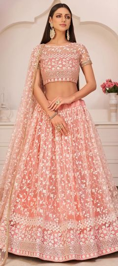 Pink and Majenta color Lehenga in Organza Silk fabric with Embroidered, Mirror, Thread work