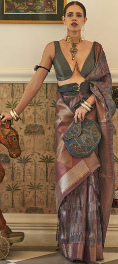 Party Wear, Traditional Purple and Violet color Saree in Organza Silk fabric with South Weaving work : 1845197